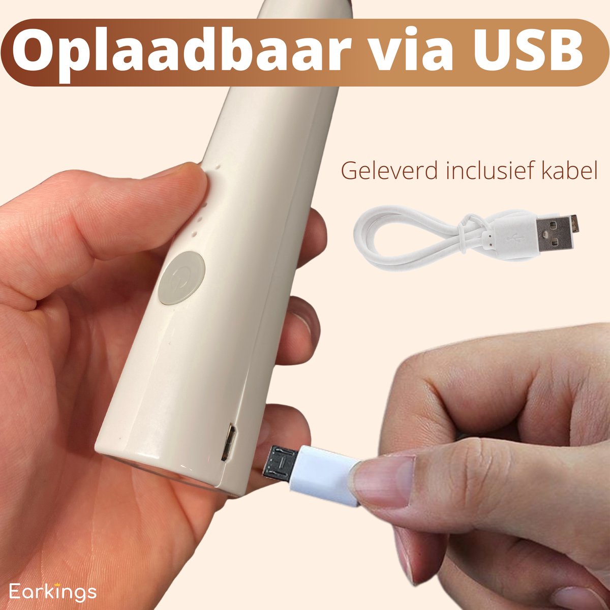 Premium Melkopschuimer Oplaadbaar - Inclusief 2 Opzetstukken - wit - Earkings