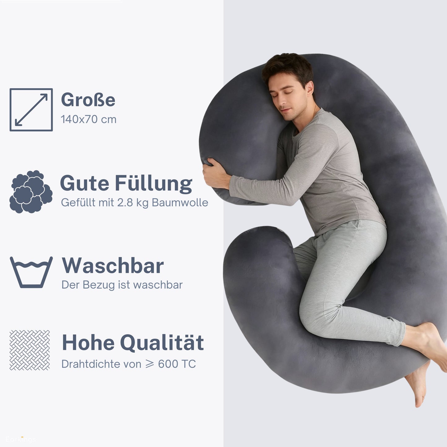 Schwangerschaftskissen Seitenschlafkissen 140x80cm