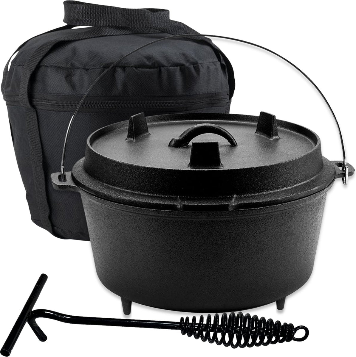 KitchenMonster® Dutch Oven Kookpan - Gietijzeren Pan Ø25.5 met Deksel 5 Liter - Earkings