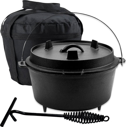 KitchenMonster® Dutch Oven Kookpan - Gietijzeren Pan Ø25.5 met Deksel 5 Liter - Earkings