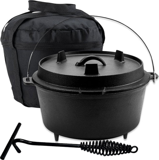 KitchenMonster® Dutch Oven Kookpan - Gietijzeren Pan Ø29 met Deksel 9 Liter - Earkings