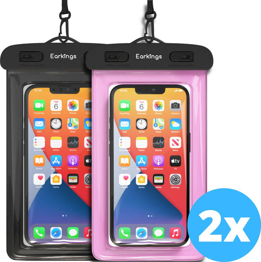 Waterdichte telefoonhoesjes Set van 2 stuks - zwart & roze - Earkings