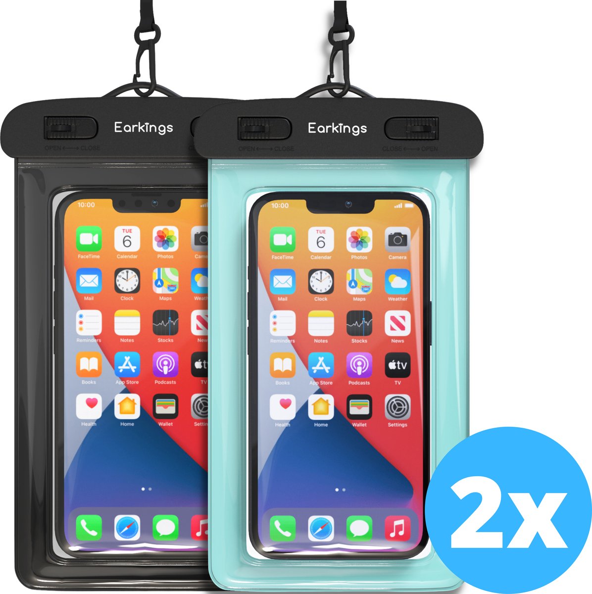 Waterdichte telefoonhoesjes Set van 2 stuks - zwart & blauw - Earkings