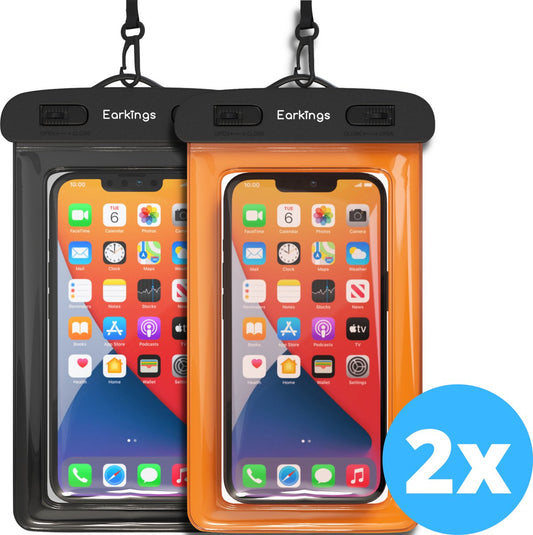 Waterdichte telefoonhoesjes Set van 2 stuks - zwart & oranje - Earkings