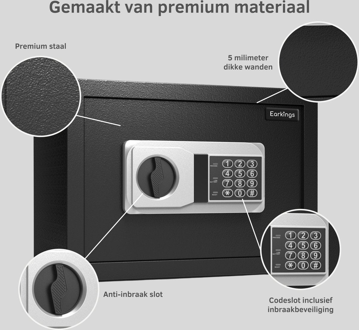Elektronische Kluis 25x35x25 cm met Cijferslot - Earkings