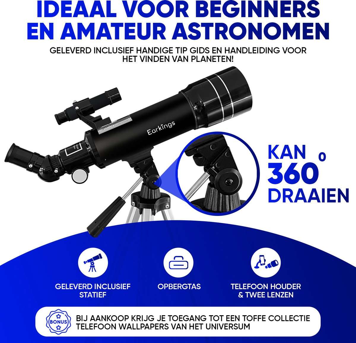 Telescoop Sterrenkijker 70/400 mm - f/5.7 Magnificatie - zwart - Earkings