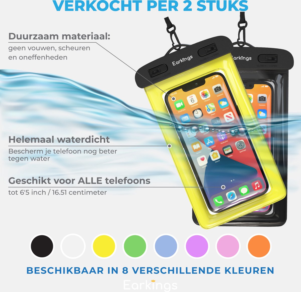Waterdichte telefoonhoesjes Set van 2 stuks - zwart & geel - Earkings