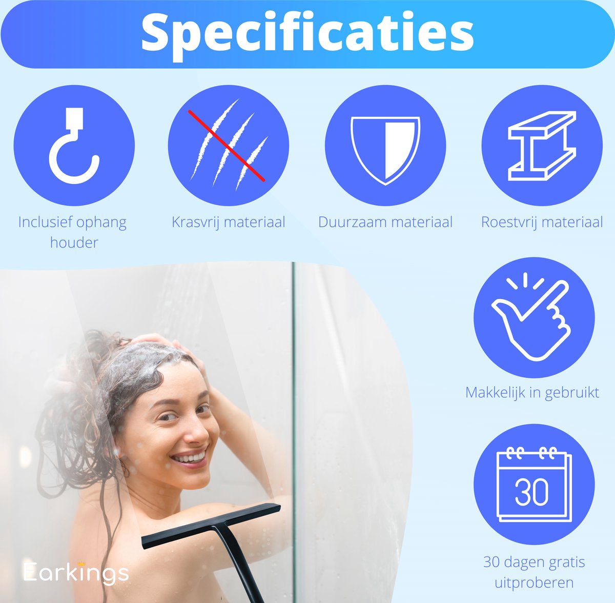 Douchewisser Zwart met Houder Raamwisser - Earkings