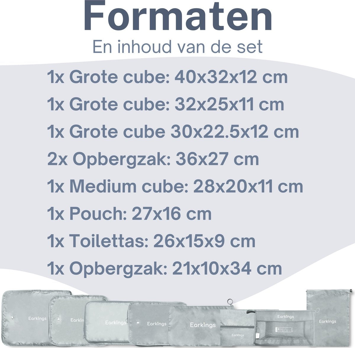 Packing Cubes Koffer Organizer Set - 9-Delig - grijs - Earkings