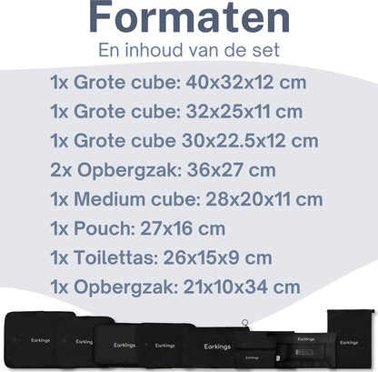 Packing Cubes Koffer Organizer Set - 9-Delige - zwart - Earkings
