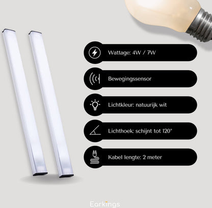 Onderbouwverlichting LED Met Bewegingssensor 30cm - Natuurlijk Wit - Earkings