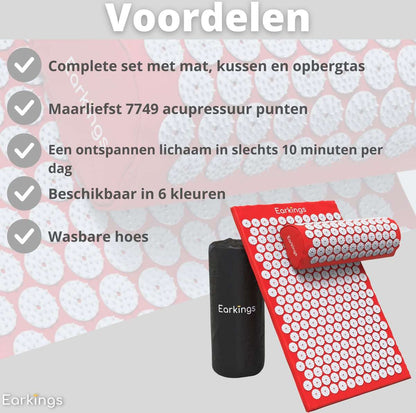Spijkermat met kussen en met Opbergtas - 8000+ punten - rood - Earkings