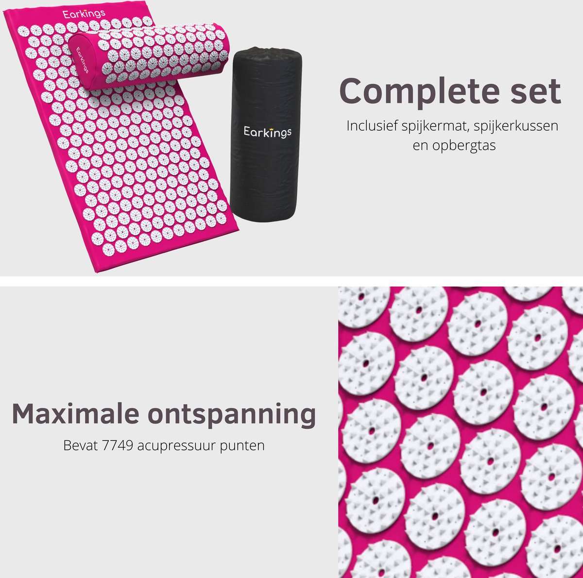 Spijkermat met kussen en met Opbergtas - 8000+ punten - roze - Earkings