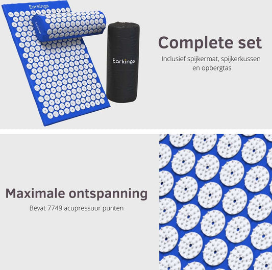 Spijkermat met kussen en met Opbergtas - 8000+ punten - blauw - Earkings