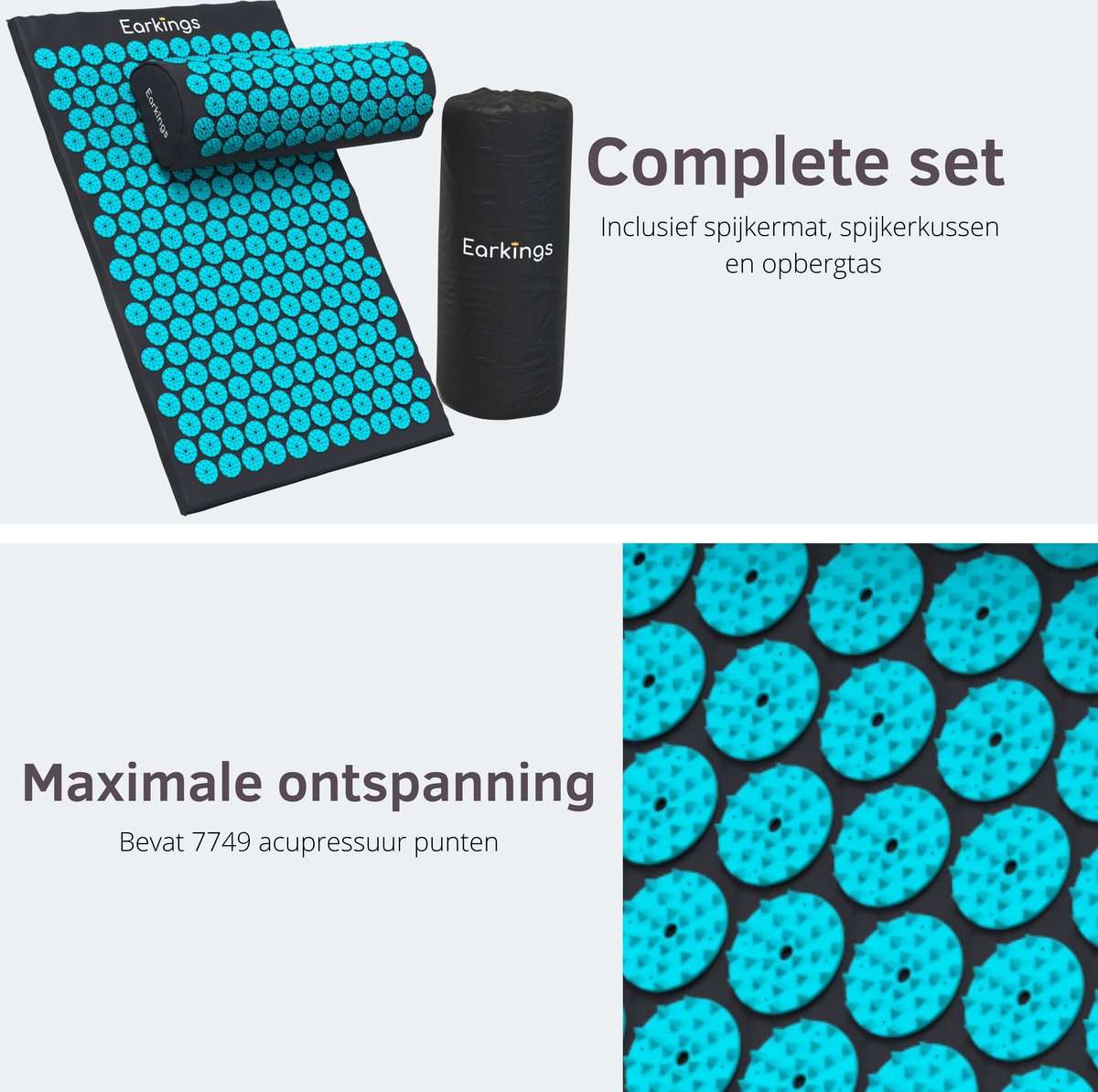 Spijkermat met kussen en met Opbergtas - 8000+ punten - zwart & blauw - Earkings