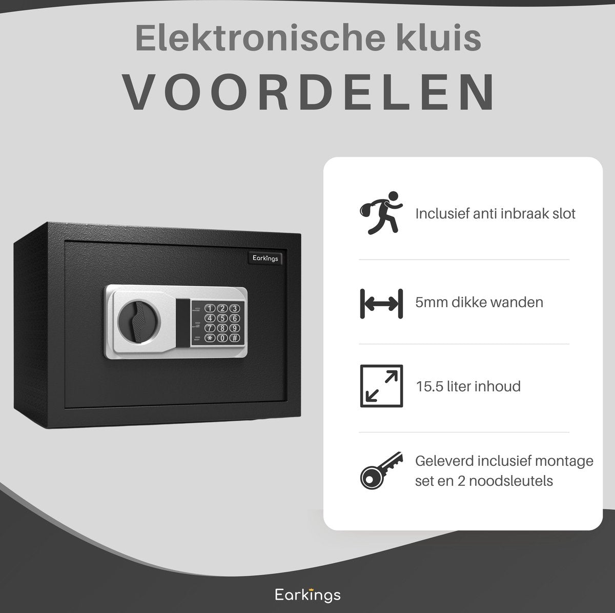 Elektronische Kluis 25x35x25 cm met Cijferslot - Earkings
