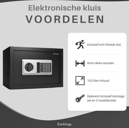 Elektronische Kluis 25x35x25 cm met Cijferslot - Earkings