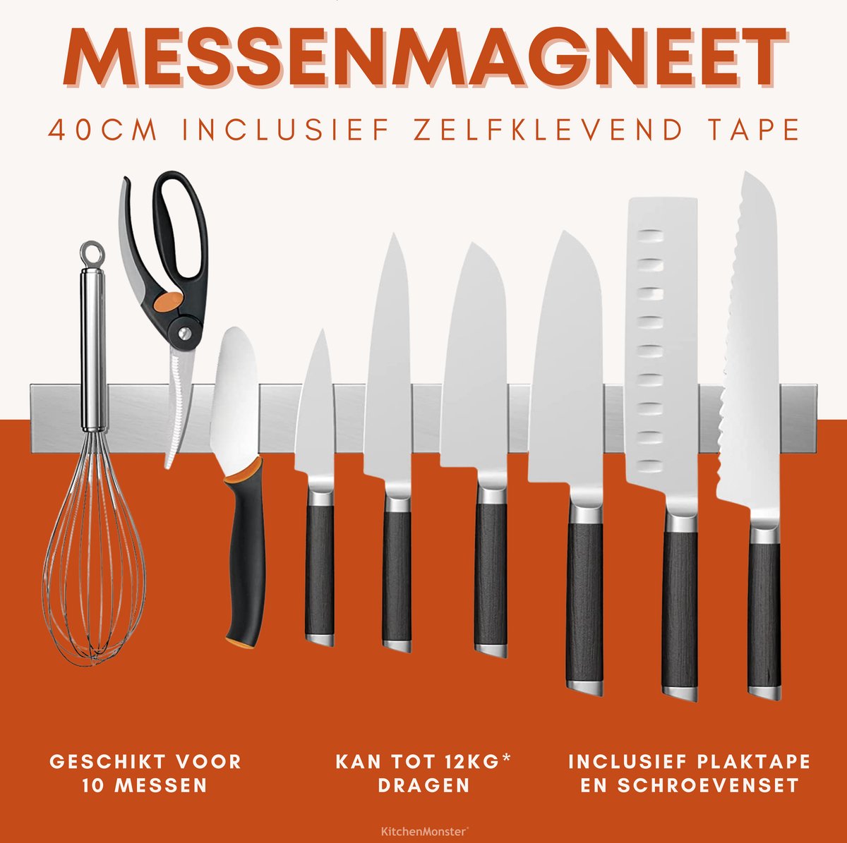 KitchenMonster® Messenmagneet 40cm - zilver - Earkings
