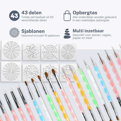 Dotting Tools 43 delig Mandala - inclusief Sjabloon - Earkings