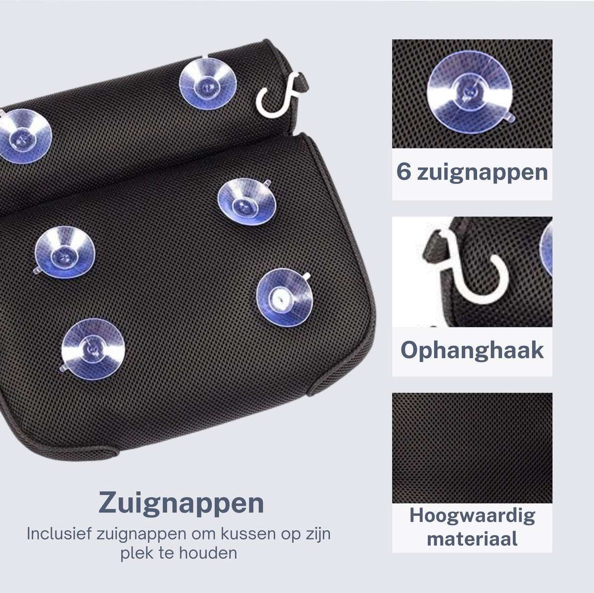 Badkussen Nekkussen bad met 6 zuignappen - zwart - Earkings
