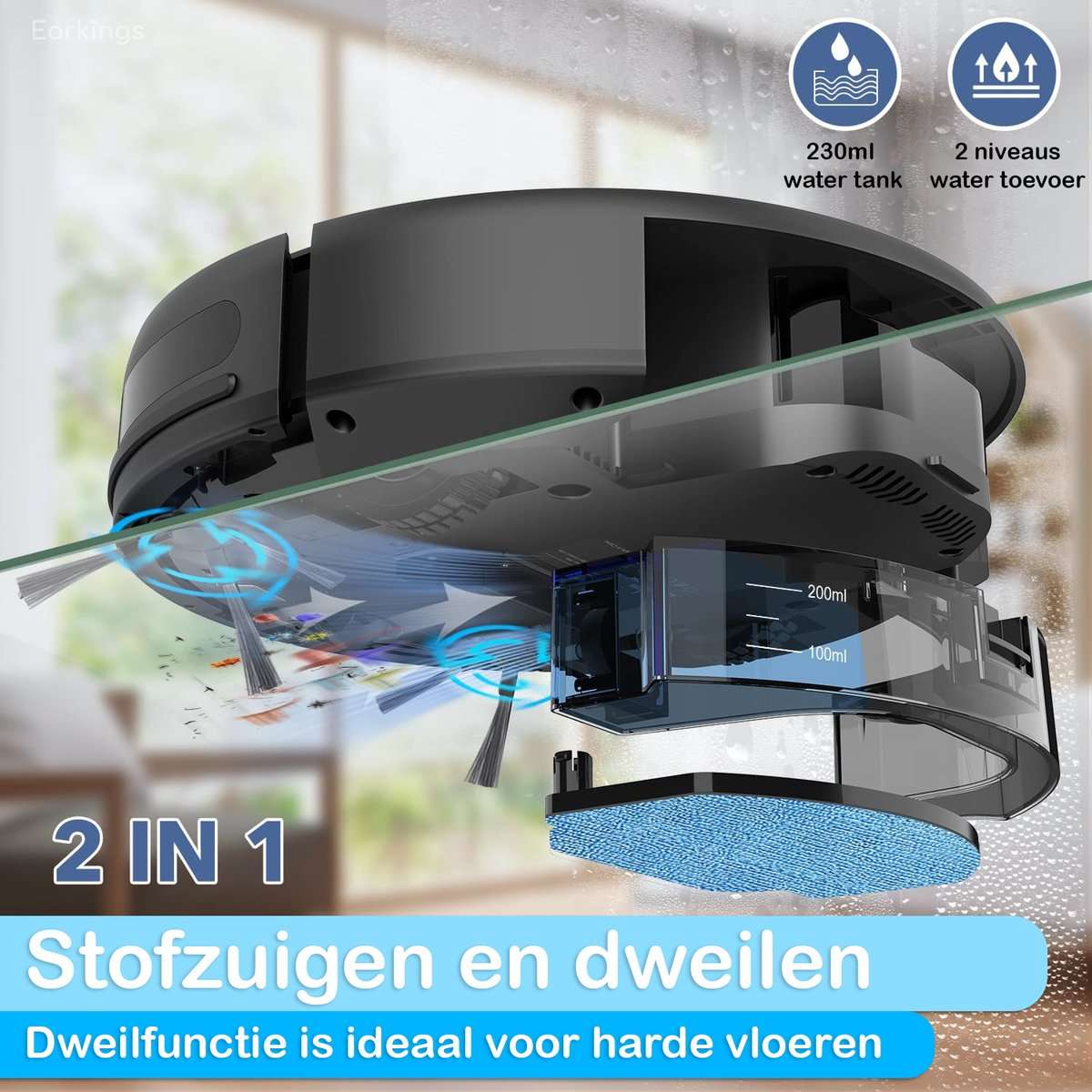Robotstofzuiger SMART met Dweilfunctie en Laadstation - Earkings