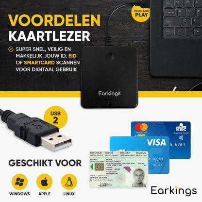 eID Kaartlezer Identiteitskaartlezer - zwart - Earkings