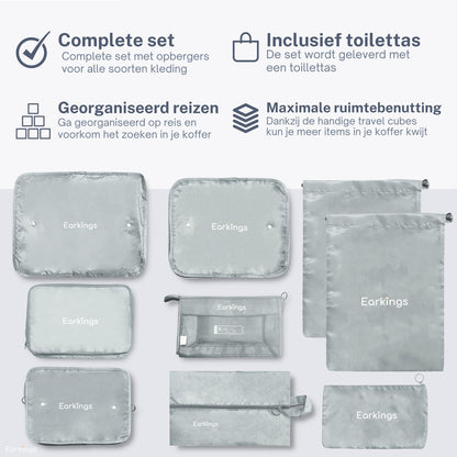 Packing Cubes Koffer Organizer Set - 9-Delig - grijs - Earkings