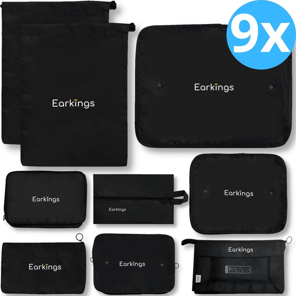 Packing Cubes Koffer Organizer Set - 9-Delige - zwart - Earkings