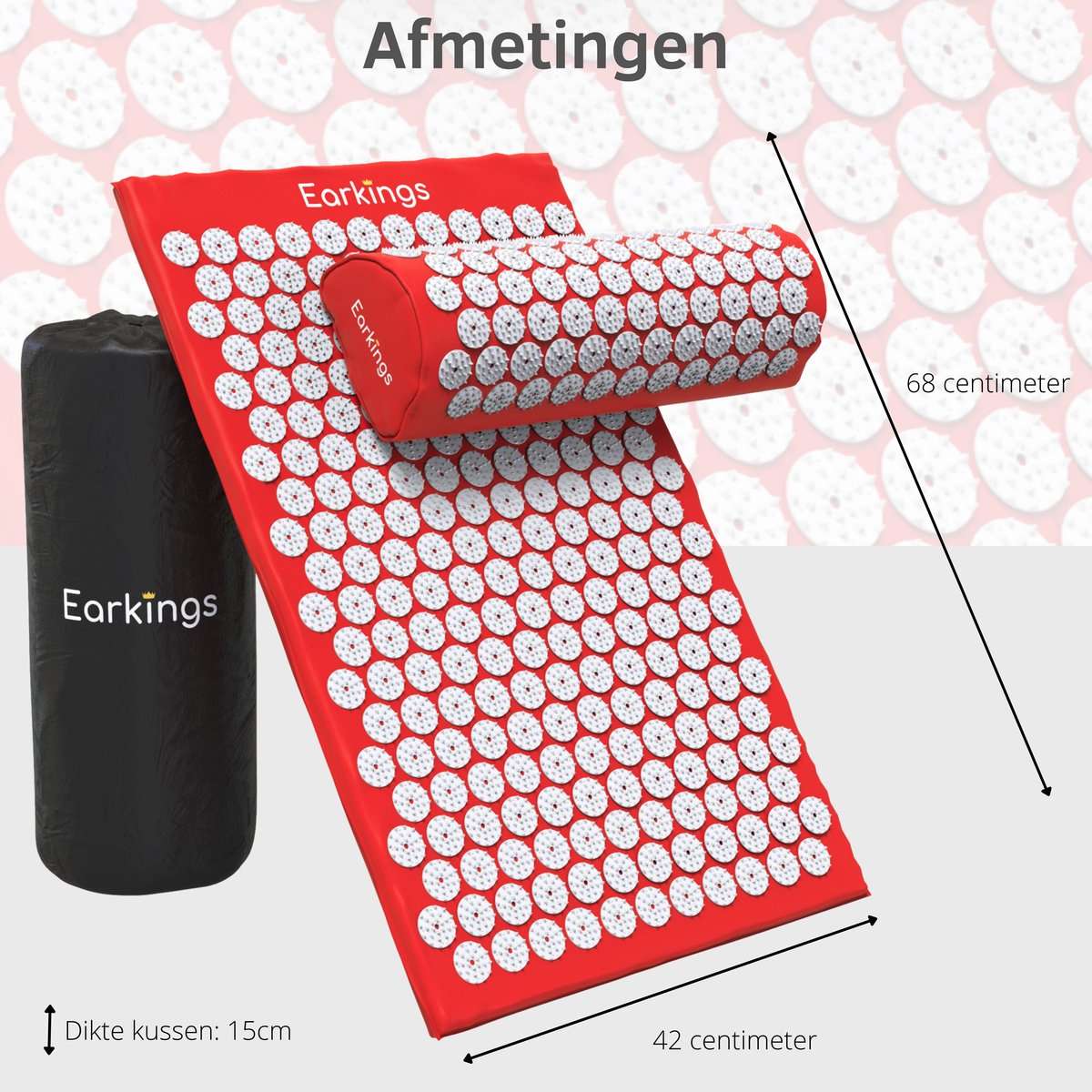 Spijkermat met kussen en met Opbergtas - 8000+ punten - rood - Earkings
