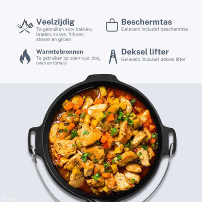 KitchenMonster® Dutch Oven Kookpan - Gietijzeren Pan Ø25.5 met Deksel 5 Liter - Earkings