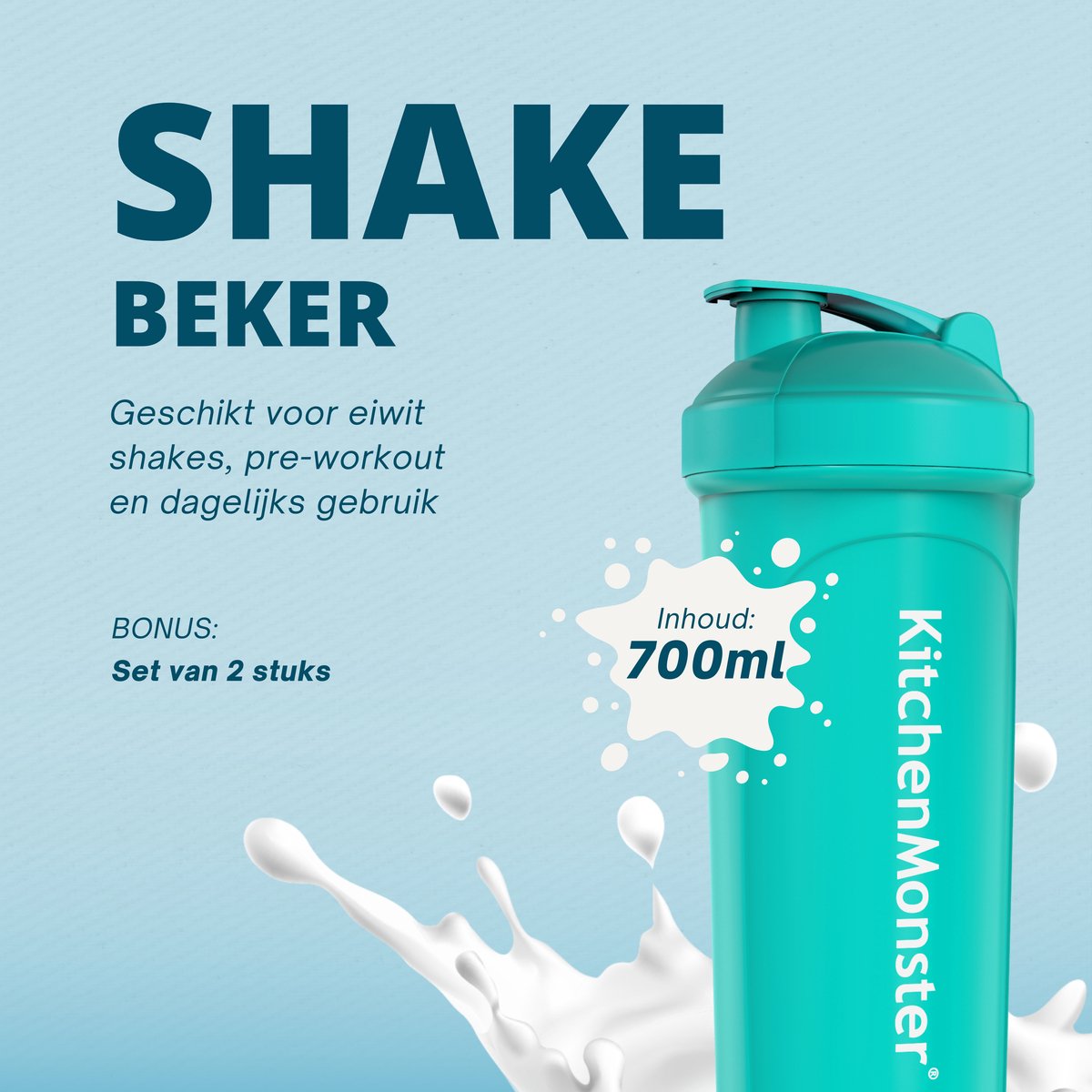 KitchenMonster® Shakebeker set van 2 - blauw/groen - Earkings