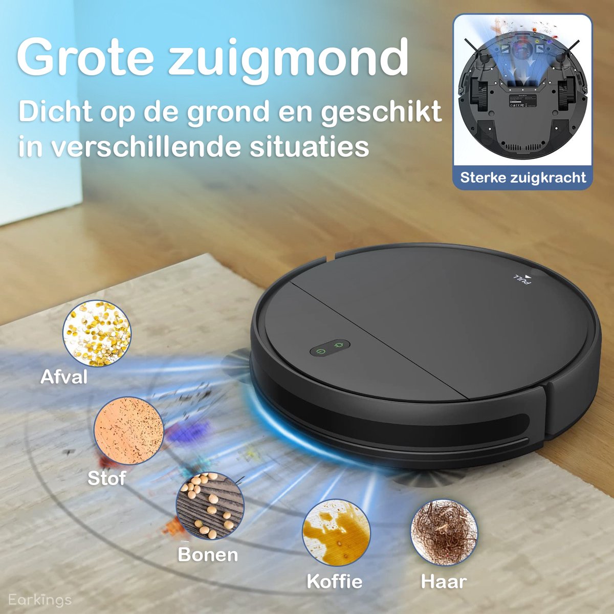 Robotstofzuiger SMART met Dweilfunctie en Laadstation - Earkings