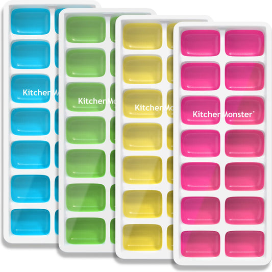 KitchenMonster® IJsblokjesvorm voor IJsblokjes -  IJsblokjesvorm met deksel silicone Blauw, Groen, Geel, Roze - Earkings