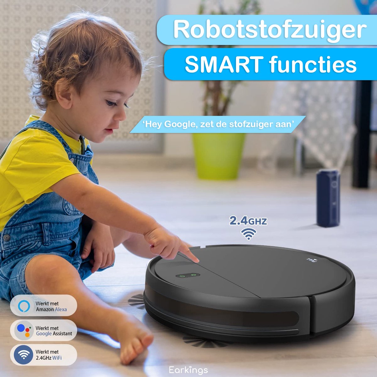 Robotstofzuiger SMART met Dweilfunctie en Laadstation - Earkings