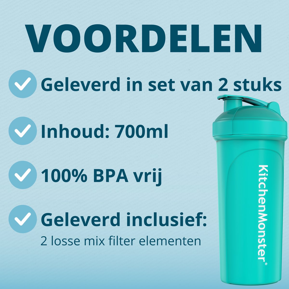KitchenMonster® Shakebeker set van 2 - blauw/groen - Earkings