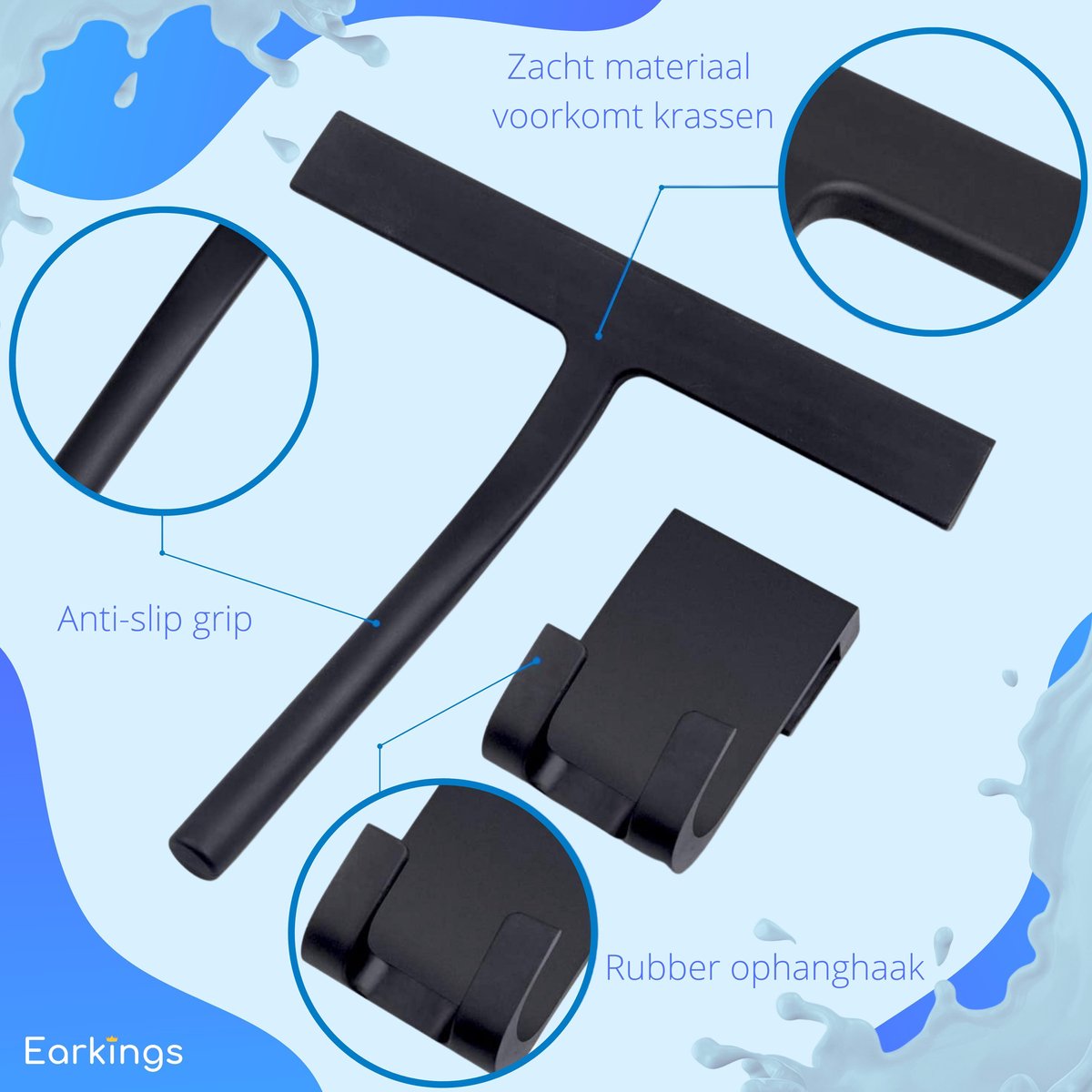 Douchewisser Zwart met Houder Raamwisser - Earkings