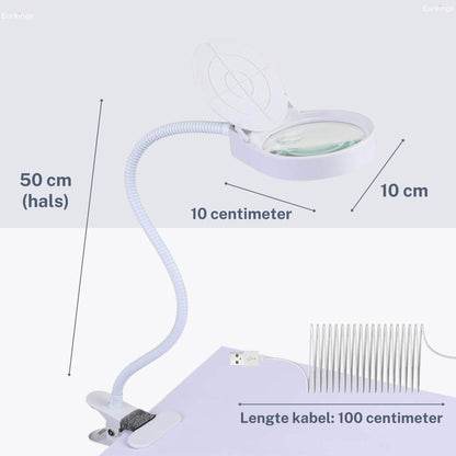 Lupenlampe mit LED-Beleuchtung und Tischklemme