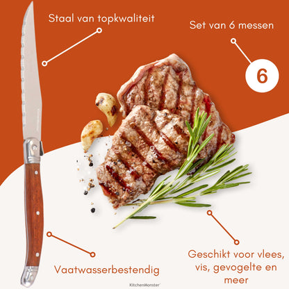 KitchenMonster® Steakmesser-Set, 6 Stück – Palisander