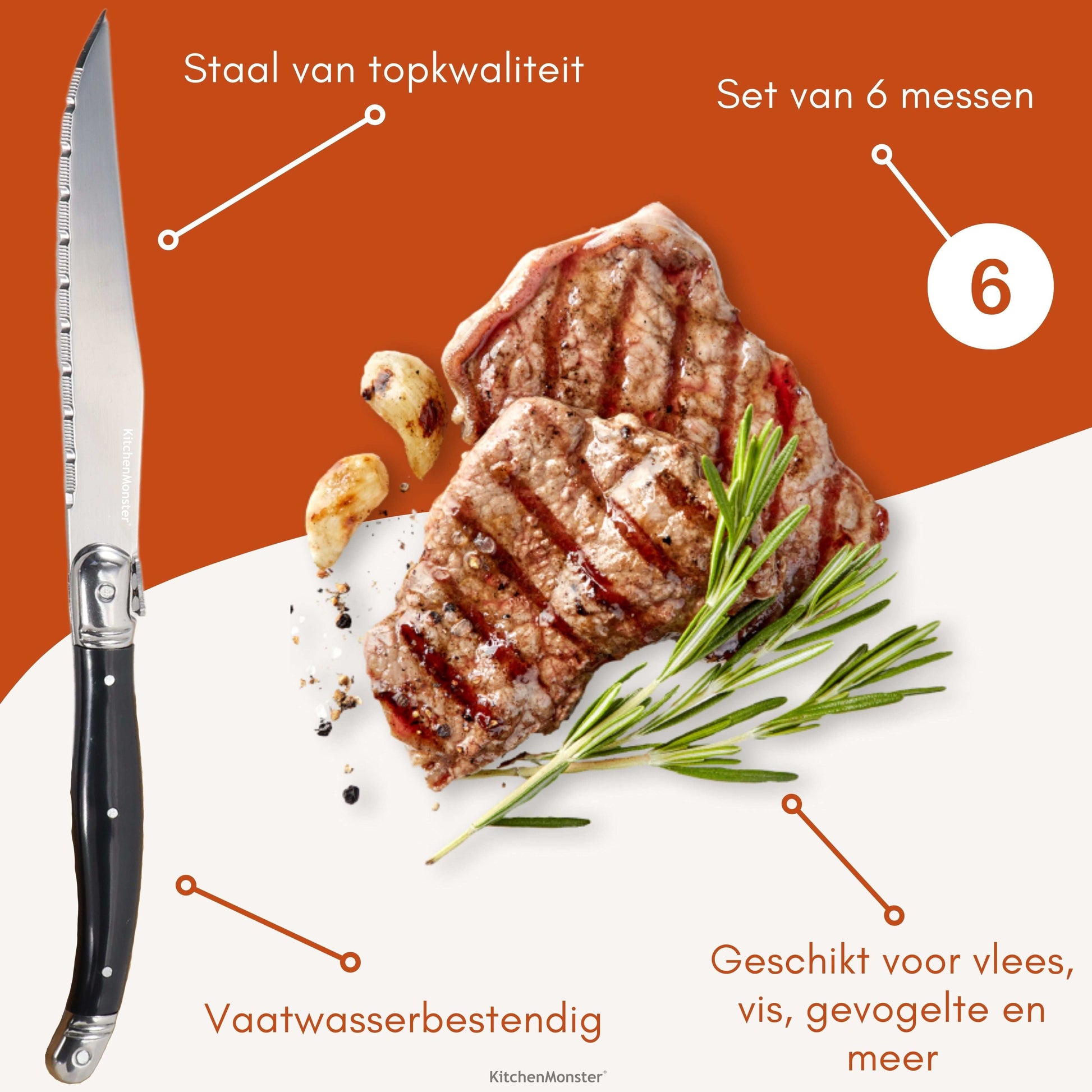 KitchenMonster® Steakmessen set van 6 - Earkings
