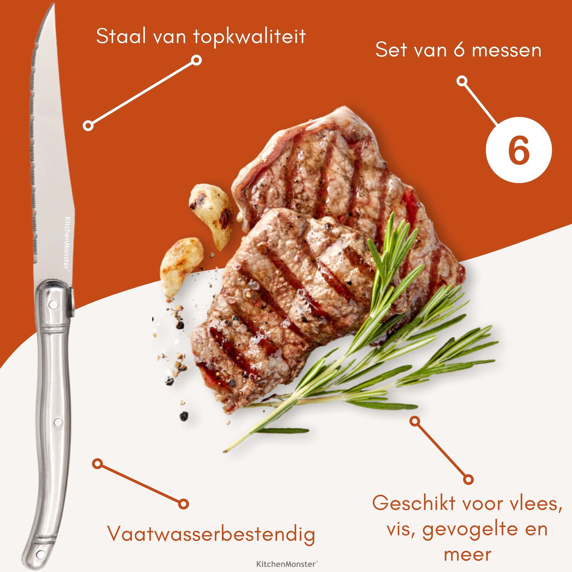 KitchenMonster® Steakmessen set van 6 - Earkings
