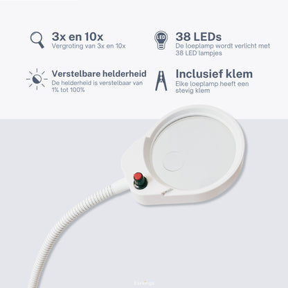 Lupenlampe mit LED-Beleuchtung und Tischklemme