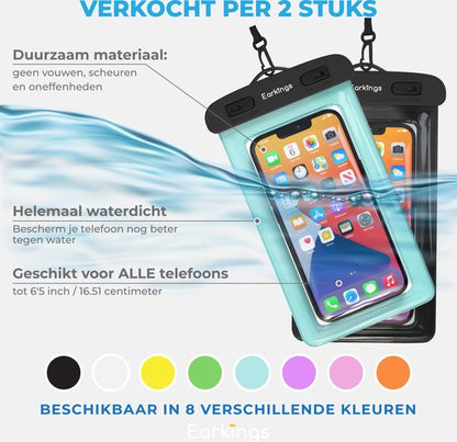 Waterdichte telefoonhoesjes Set van 2 stuks - zwart & blauw - Earkings