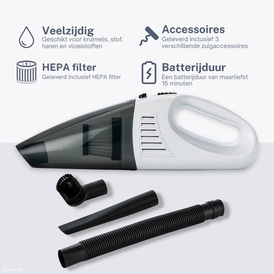 Kruimeldief Stofzuiger Snoerloos met 3 Opzetstukken incl. HEPA Filter wit - Earkings