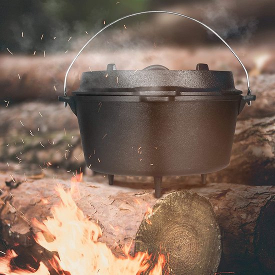 KitchenMonster® Dutch Oven Kookpan - Gietijzeren Pan Ø25.5 met Deksel 5 Liter - Earkings