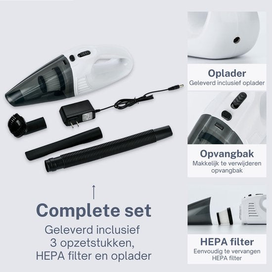 Kruimeldief Stofzuiger Snoerloos met 3 Opzetstukken incl. HEPA Filter wit - Earkings