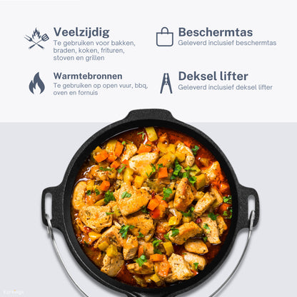 KitchenMonster® Dutch Oven Kochpfanne – Gusseisenpfanne Ø29 mit Deckel 9 Liter