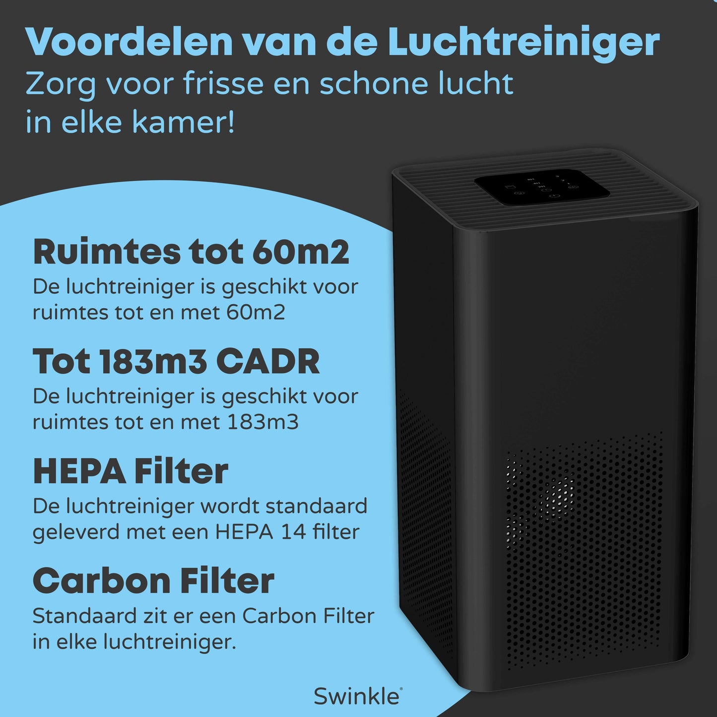 Swinkle® Luchtreiniger - Air Purifier met HEPA Filter - Earkings