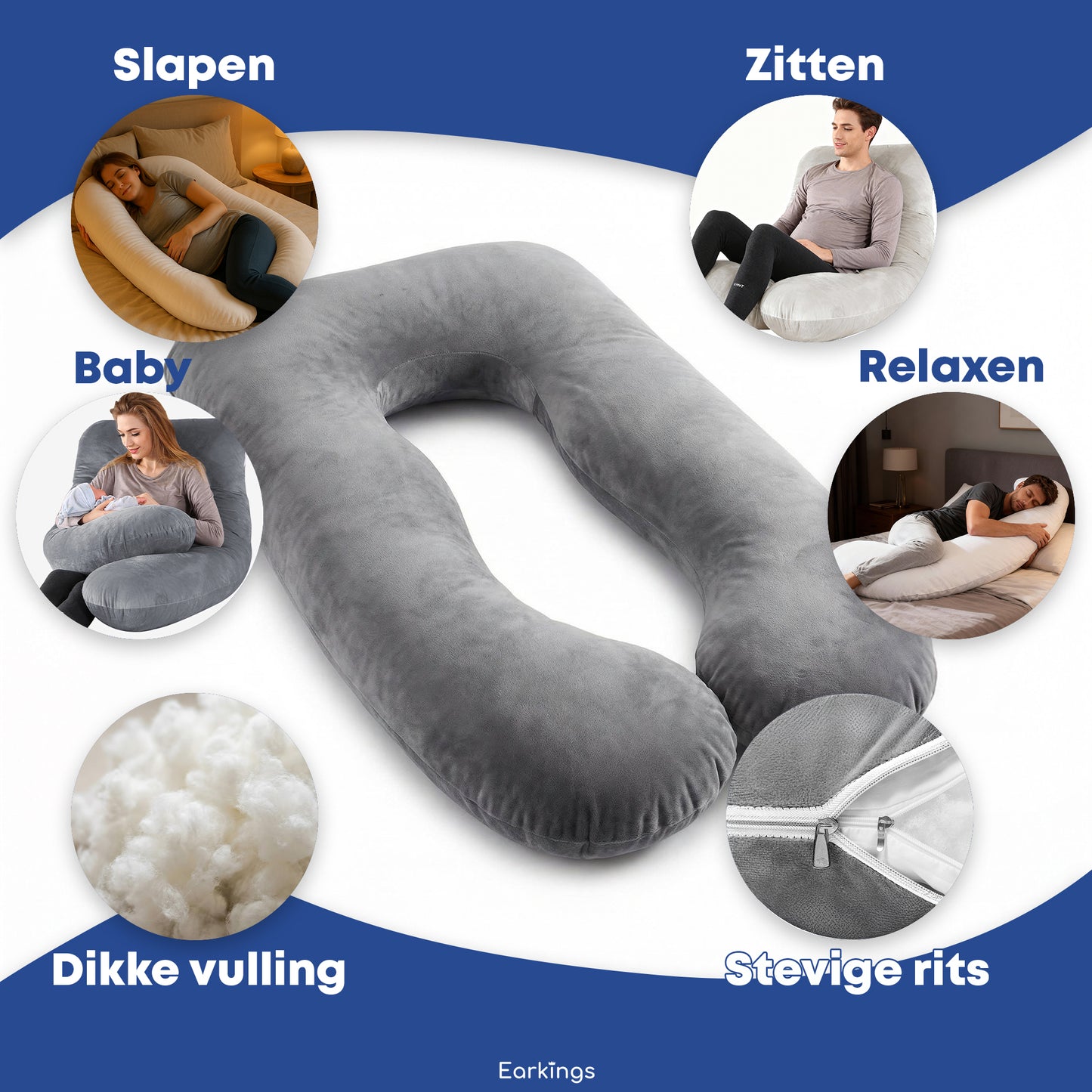 Zwangerschapskussen Zijslaapkussen 140x80cm - Earkings