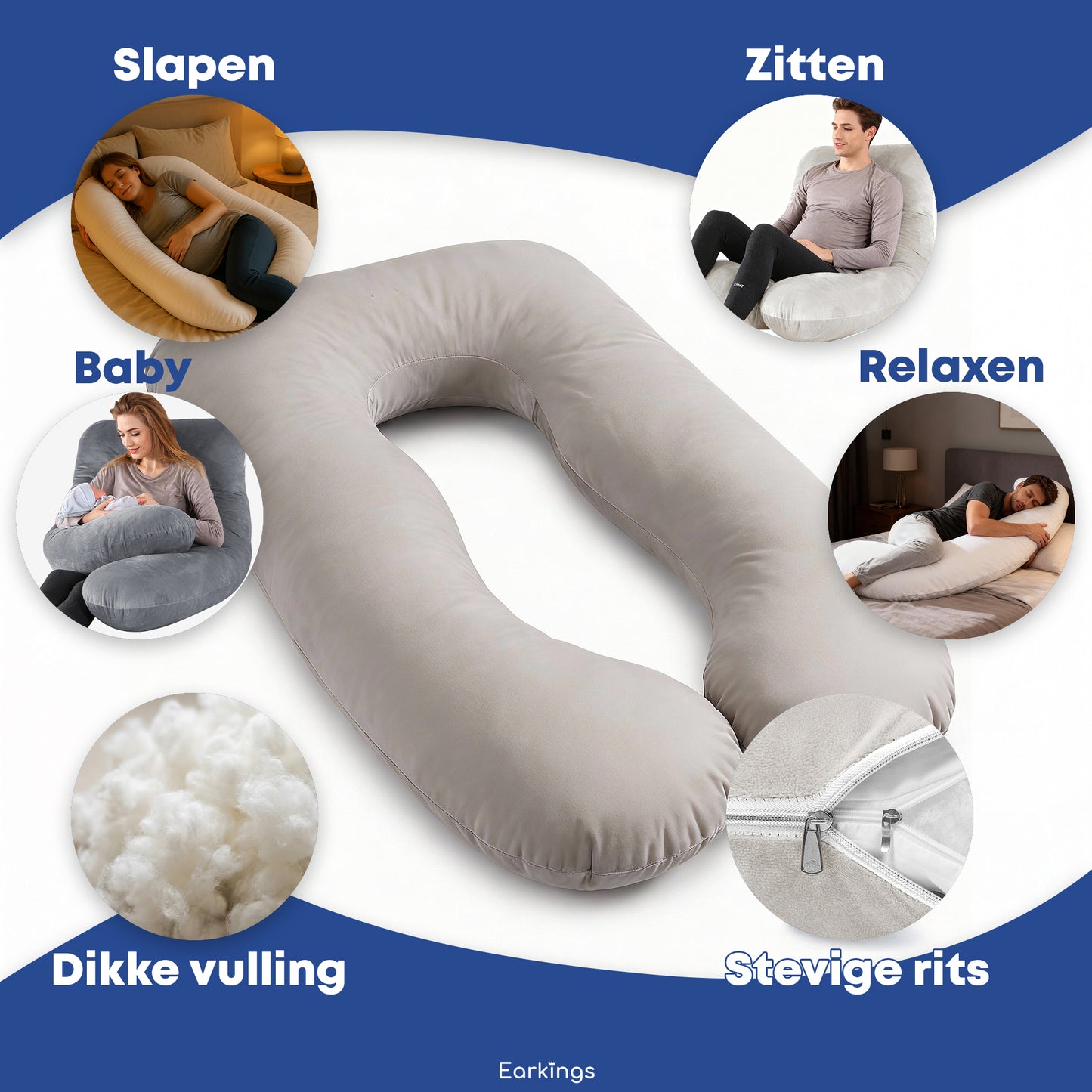 Zwangerschapskussen Zijslaapkussen 140x80cm - Earkings