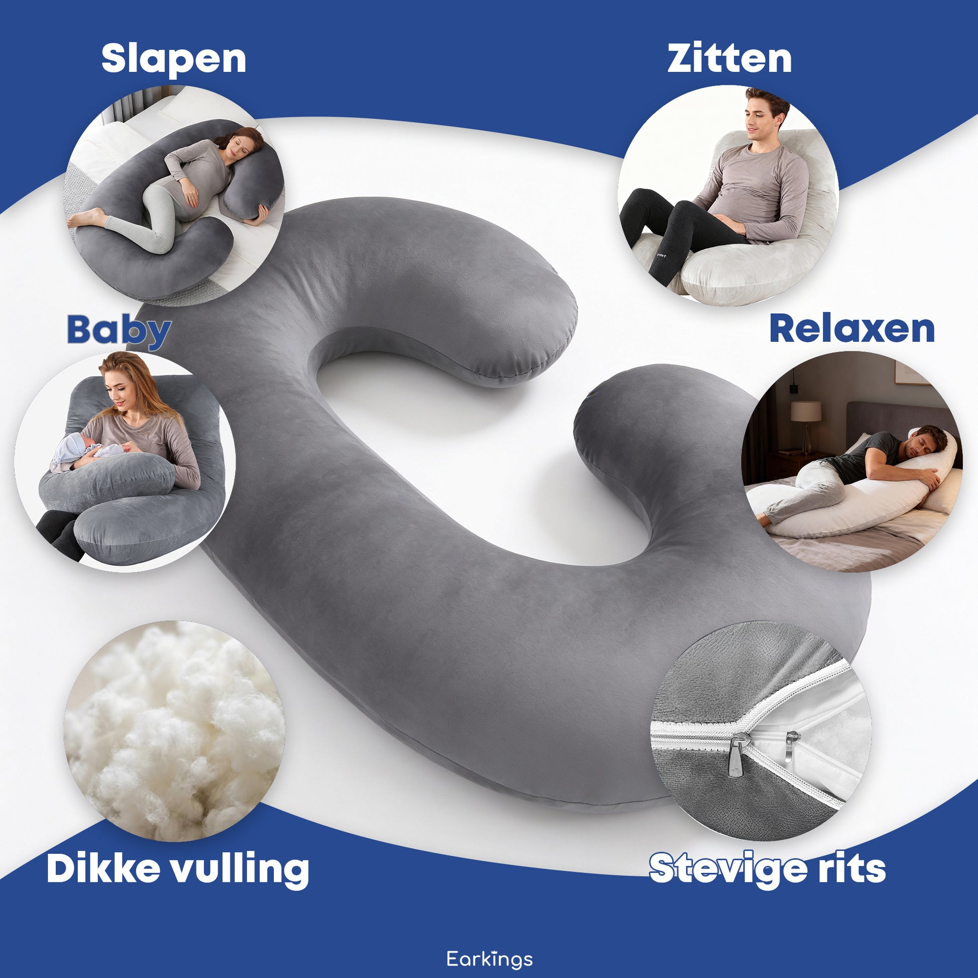 Zwangerschapskussen Zijslaapkussen 140x80cm - Earkings